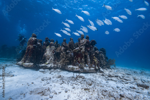 artificial Museum isla mujeres in artificial reef underwater at caribbean MUSA