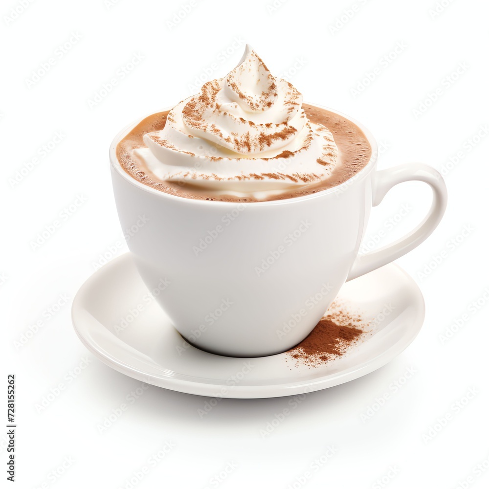 a hot chocolate in white cup, studio light , isolated on white background a hot chocolate in white cup, studio light , isolated on white background