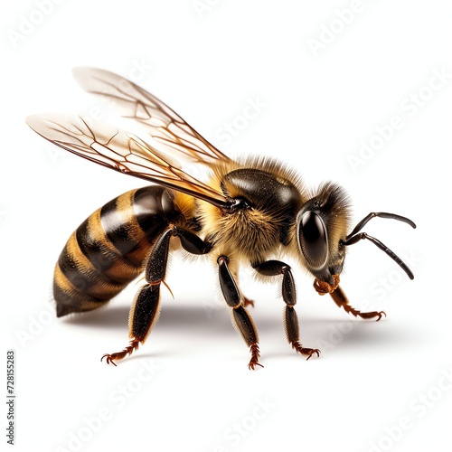 a highly detailed macro image of a bee, studio light , isolated on white background