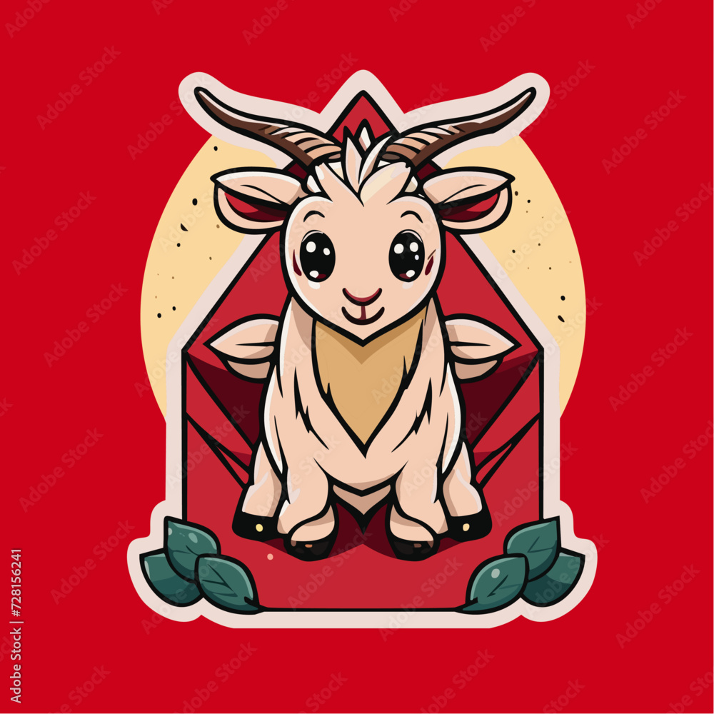 falt chibi cute goat isolated on a red lucky envelope falt chibi cute goat isolated on a red lucky envelope