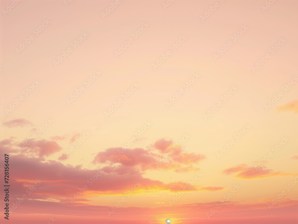 minimal scenic view of sunset sky neutral peach/orange color palette, simple, ethereal, no clouds, Ai generative 