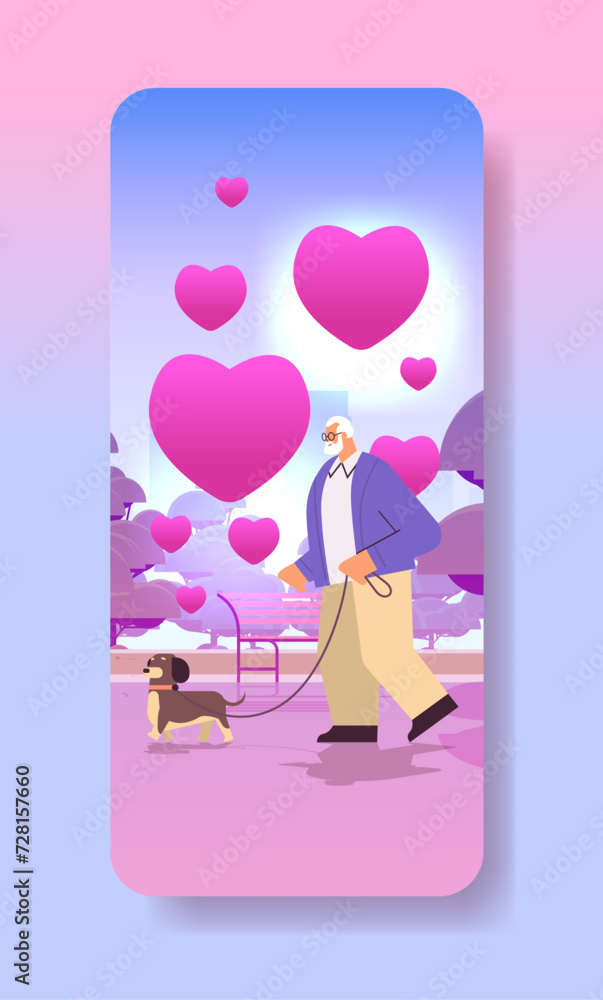 senior man in love walking in park with his little dog grandfather relaxing with pet valentines day celebration concept senior man in love walking in park with his little dog grandfather relaxing with pet valentines day celebration concept