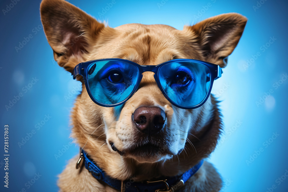 dog with blue glasses