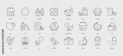 pharmachy icons set . pharmachy pack symbol vector elements for infographic web photo