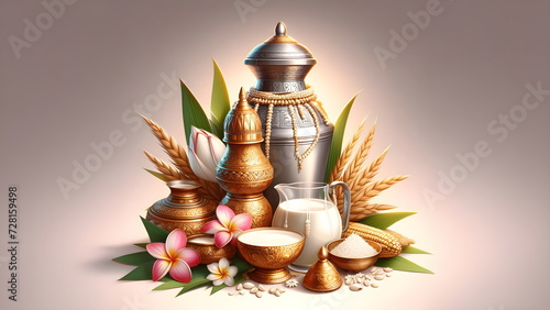 Illustration of milk pot with arrangement for thaipusam photo