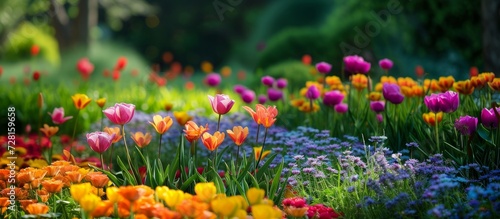 Beauty: A Garden of Beautiful Flowers in Harmony with Nature's Serenity #728159658