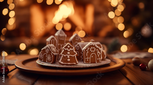 These adorable mini gingerbread houses are the perfect size for a sweet treat. They sit nestled on a plate surrounded by the comforting ambiance of a crackling fireplace.