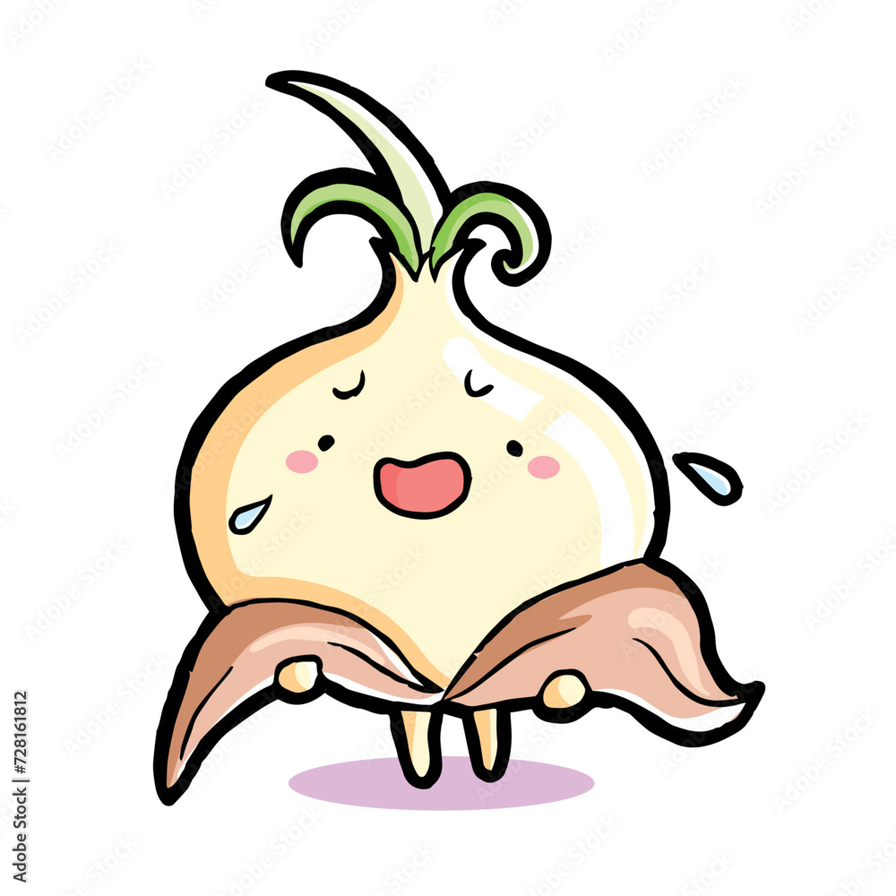 Cute vector illustration of an onion. Mascot design for food packaging, cafe, restaurant, menu, etc Cute vector illustration of an onion. Mascot design for food packaging, cafe, restaurant, menu, etc