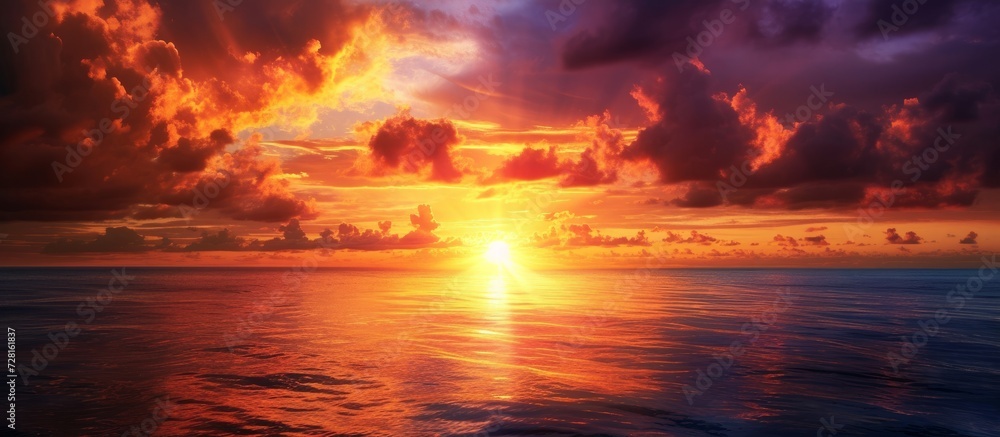 Breathtaking Sunset Casting Vibrant Hues over the Serene Sea Amidst Majestic Clouds
