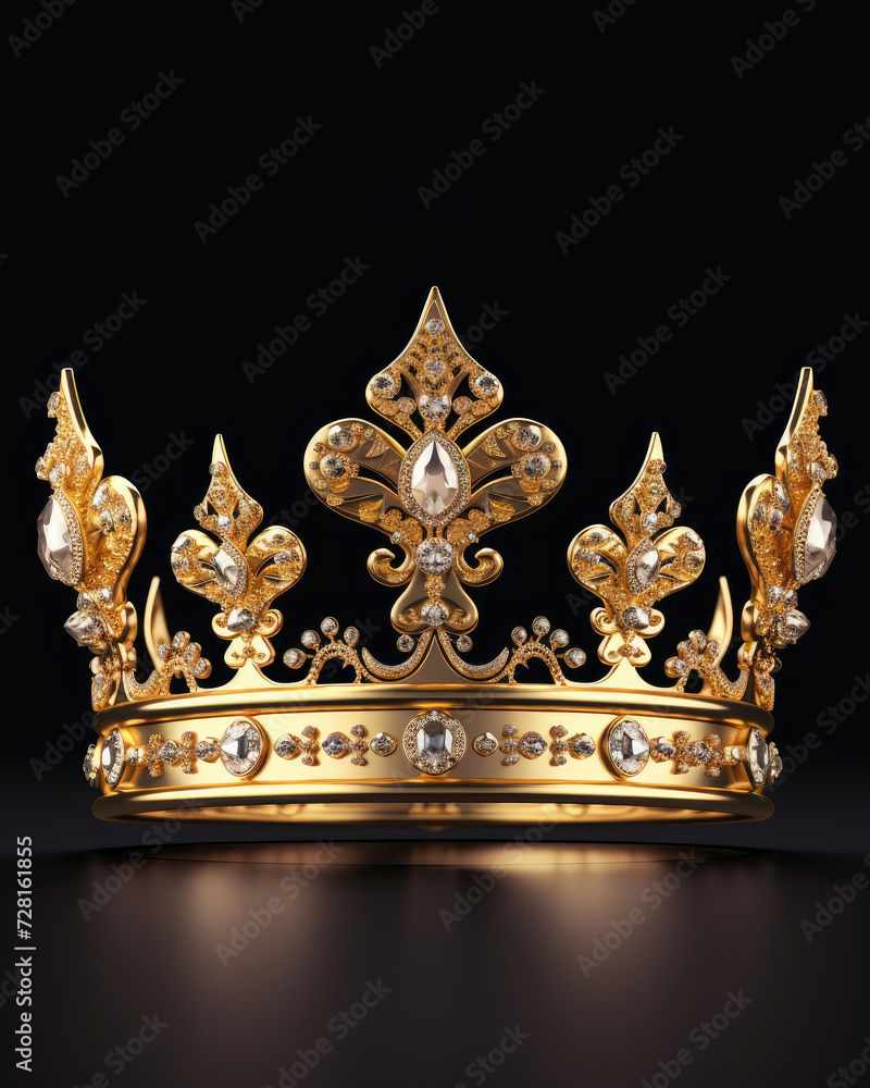 Royal Coronation Gold Stately Crown with Sparkling Accents