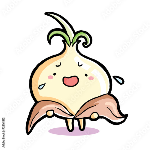 Cute vector illustration of an onion. Mascot design for food packaging, cafe, restaurant, menu, etc