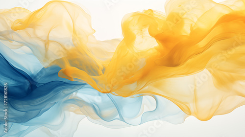 Blue and yellow ink in water, abstract