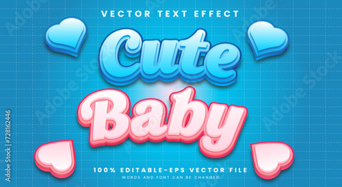 Cute baby 3D editable text effect Template with blue and pink color love style