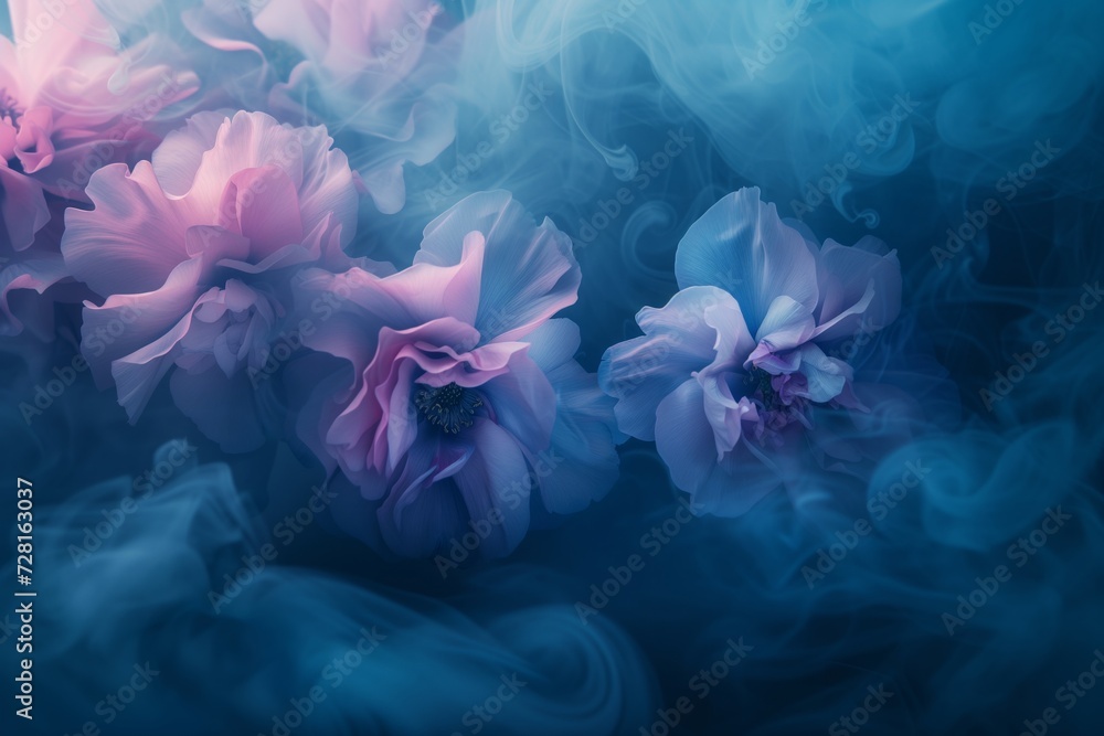 flowers in wispy blue smoke