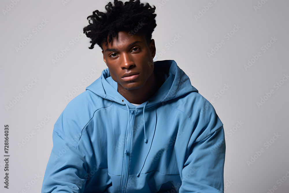 A man showcases a stylish and blue ensemble, exuding flair and confidence A man showcases a stylish and blue ensemble, exuding flair and confidence