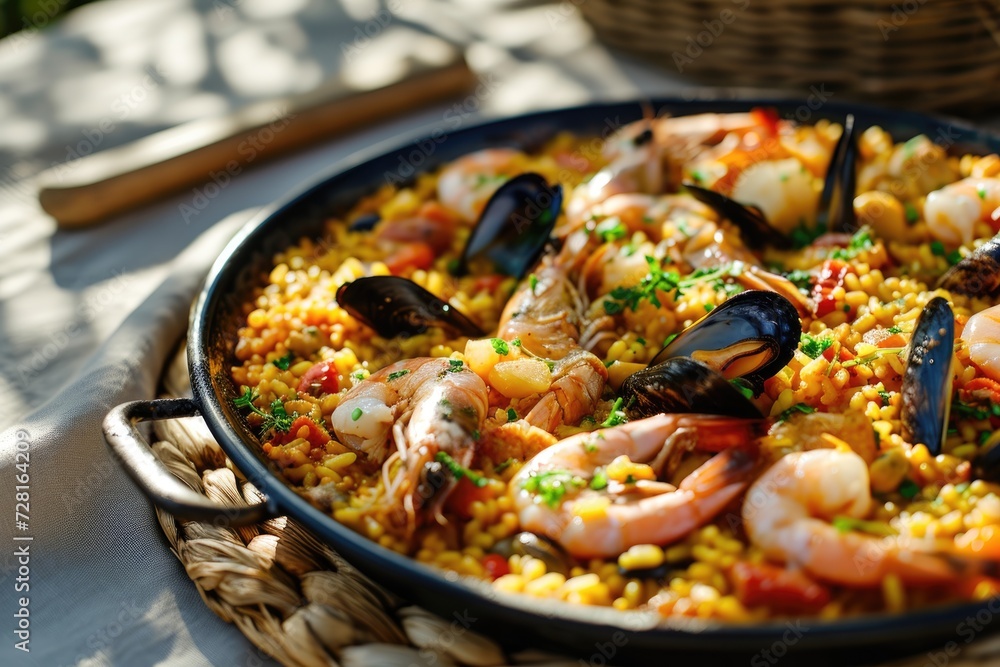 Seafood paella dark pan