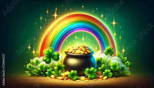 Pot of Gold With Rainbow in Background with a Gree background