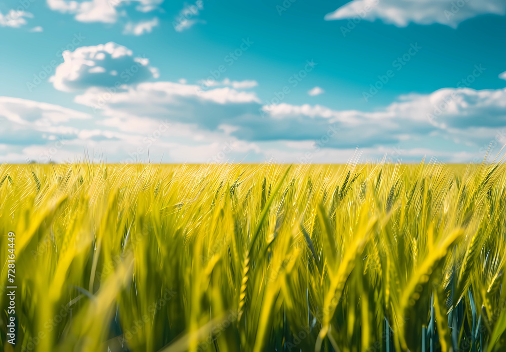 a green field of crops on blue sky