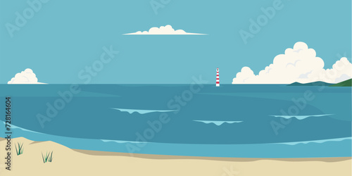 Blue ocean scenic, sand beach, landscape summer sea vector