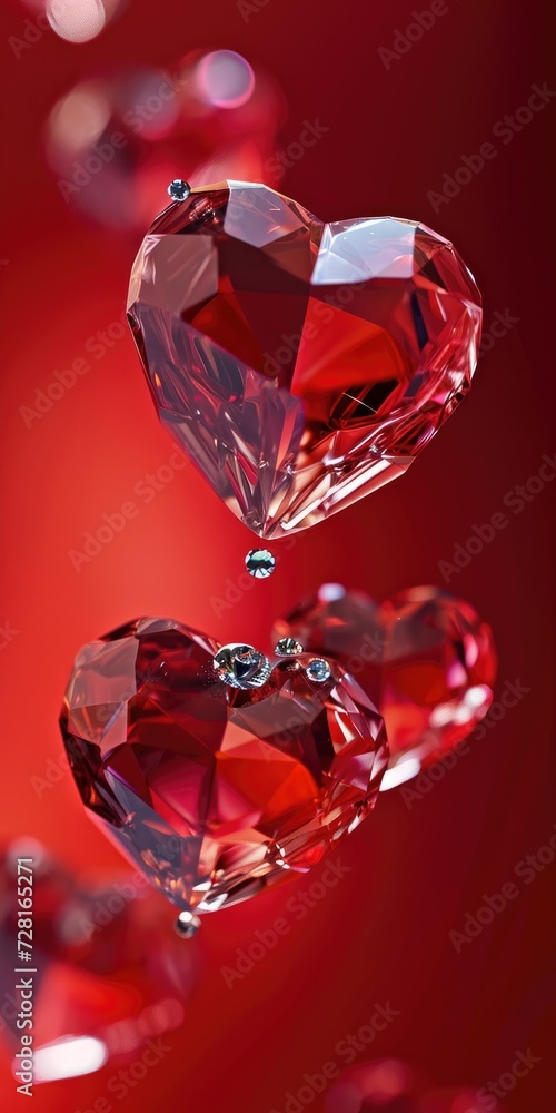 Red hearts and diamonds on red background Red hearts and diamonds on red background