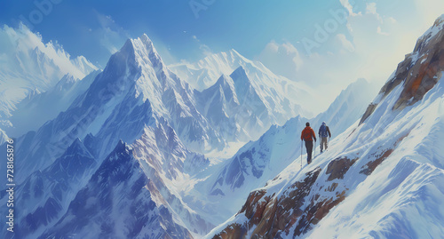 two people walking on mountains photo