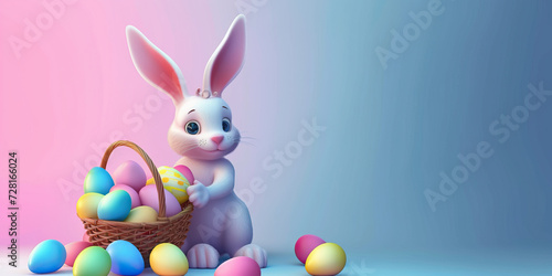 Easter Bunny: A Vector Illustration of the Easter Bunny Holding a Basket of Colorful Eggs, Representing the Symbol of Easter © Lila Patel
