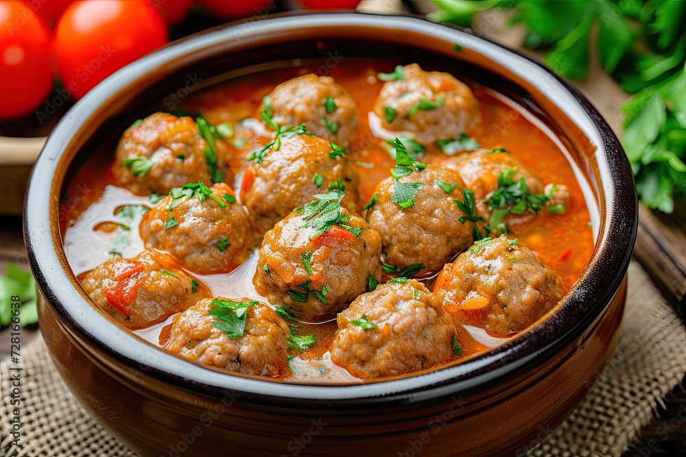 Delicious meatball soup, cheap meatballs seasoned with tomato and chili sauce
