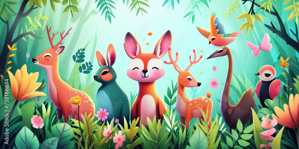 custom made wallpaper toronto digitalSpring Wildlife: A Vector Illustration of Animals in Their Spring Habitat, Celebrating the Rejuvenation of Nature