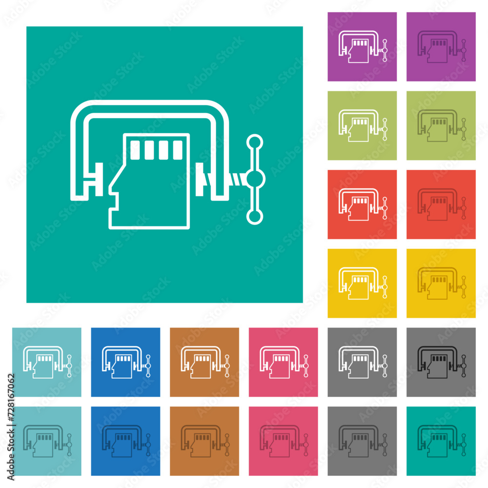 Micro sd memory card compress outline square flat multi colored icons Micro sd memory card compress outline square flat multi colored icons