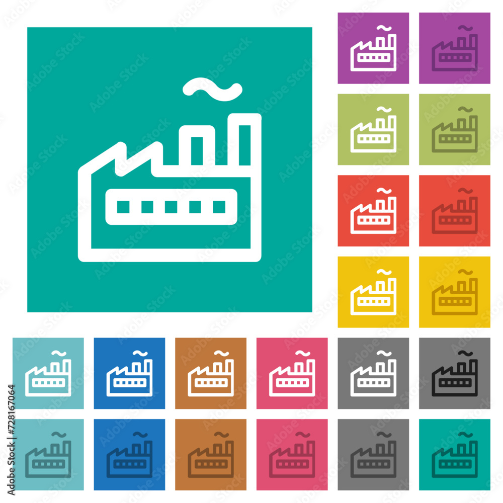 Factory building outline square flat multi colored icons