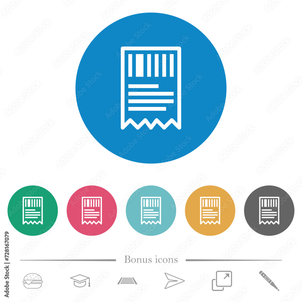 One receipt with barcode outline flat round icons One receipt with barcode outline flat round icons