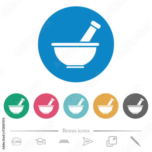 Mortar and pestle solid flat round icons