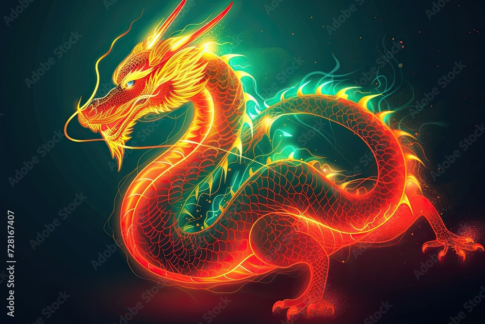 Traditional 3d chinese dragon glowing in the dark illustration vector Traditional 3d chinese dragon glowing in the dark illustration vector