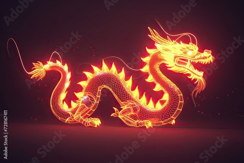 Traditional 3d chinese dragon glowing in the dark illustration vector