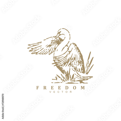 Vintage retro hand drawn swan logo design vector illustration