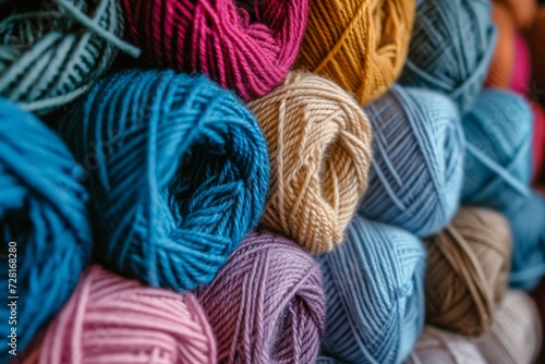 Colorful yarn skeins neatly arranged