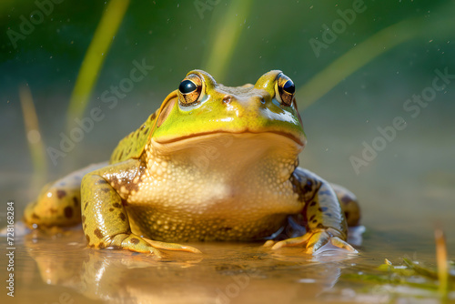 Close-up of a vibrant green tree African Bullfrog isolated on a black background  showcasing its glossy skin and detailed texture.