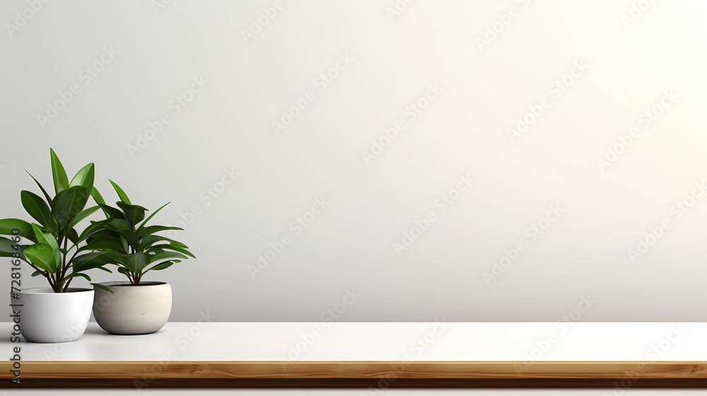 Empty white table top and white wall for product display mock up background, template