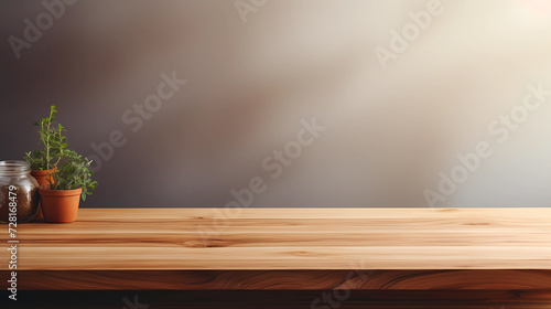 Empty wood  table over blur background for product display montage, mock up
