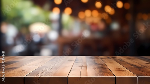 Empty wood  table over blur background for product display montage, mock up