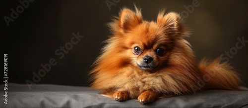 Portrait: A Charming Pomeranian Dog Strikes a Pose in This Portrait, Showcasing the Beauty and Playfulness of a Pomeranian Dog photo