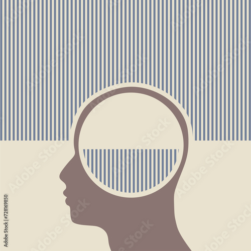 Man avatar profile view textured by lines pattern. Social and mental health psychiatric disease concept. Memory and solution, searching and thinking.