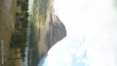 Viewing Hidden Lake from the overlook with Bearhat Mountain background, vertical photo