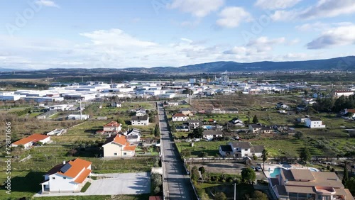 Fundão industrial area and landscape in Castelo Branco, Portugal - aerial photo