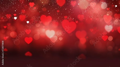 Abstract red glitter sparkle lights hearts bokeh background. Valentine's day-christmas. for artwork graphic design. copy text space.