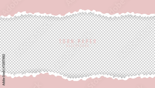 Torn, ripped piece of horizontal paper with soft shadow