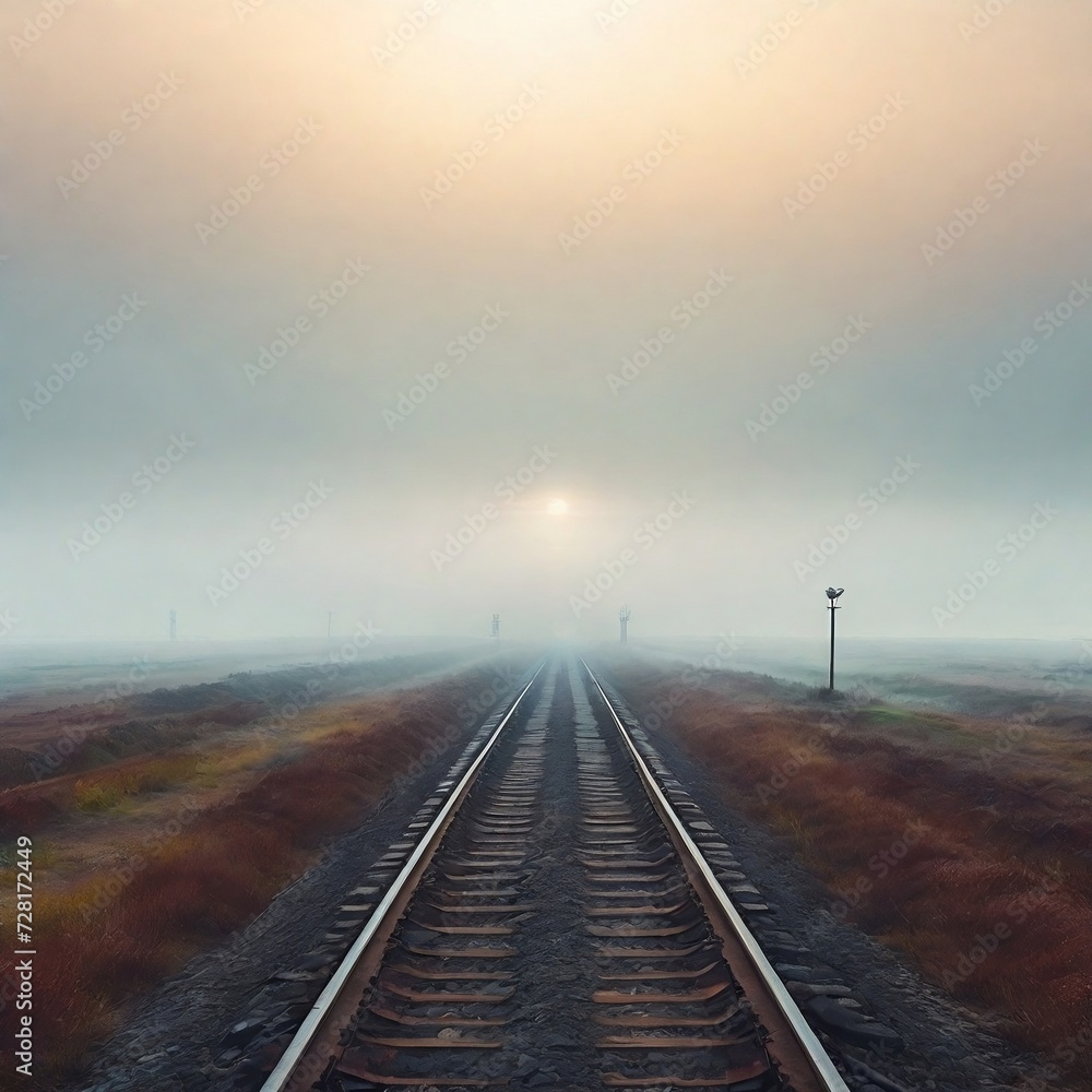 Obraz premium foggy railroad. background for poster, banner, web, social media. ai generative design