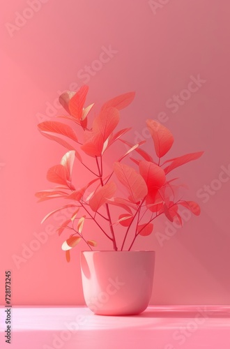 Minimalistic Pink Plant in Pot on Pink Background