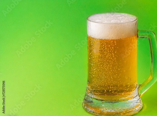 Beer isolated on green Saint Patrick Day background