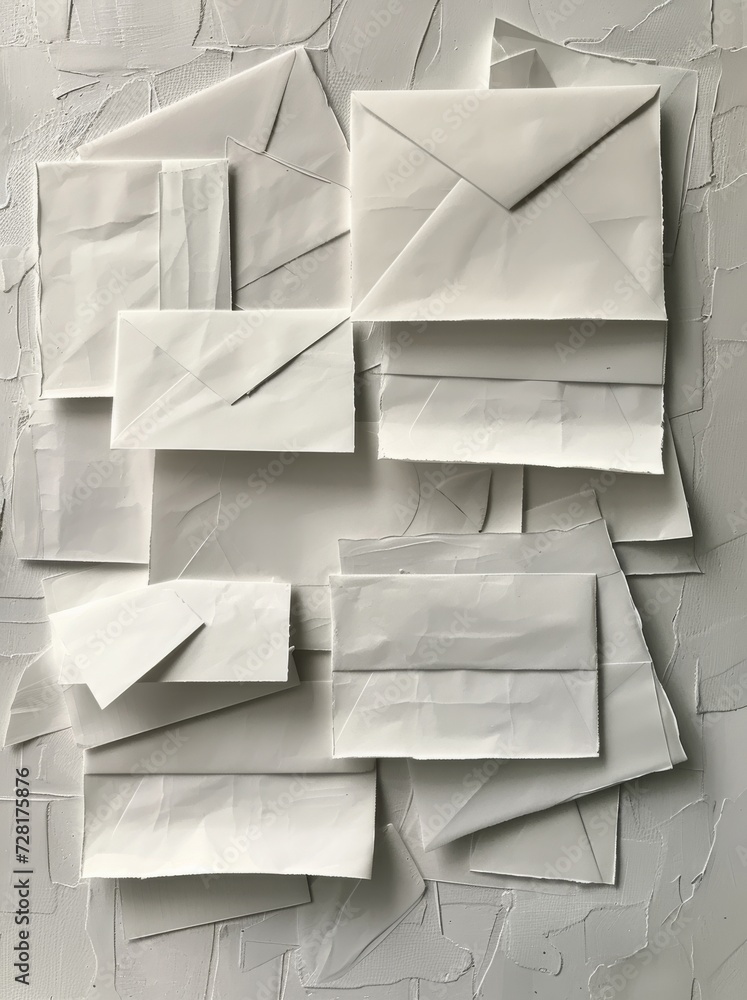white envelopes and papers stacked - obrazy, fototapety, plakaty 